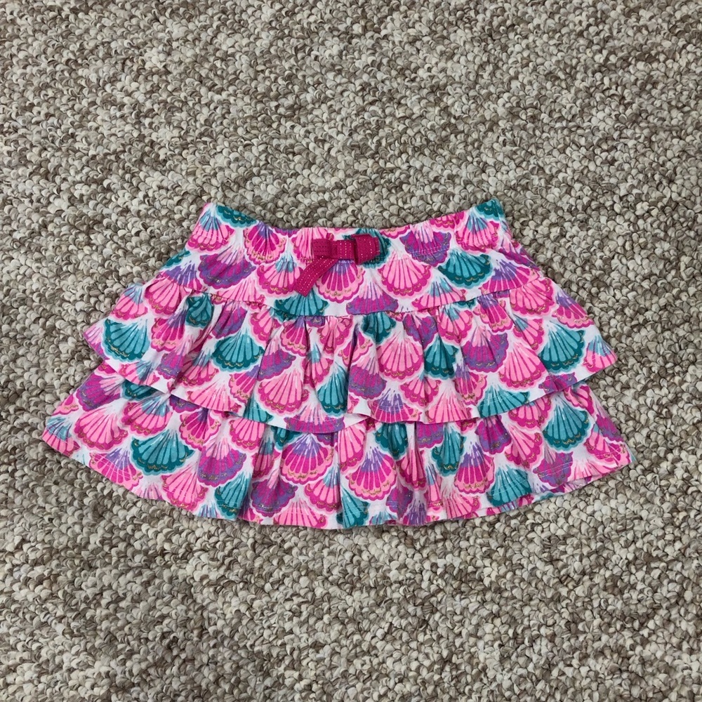 Tommy Bahama Girls 4 Pink/Blue/Purple Seashell Gold Glitter Tiered Ruffled Skort